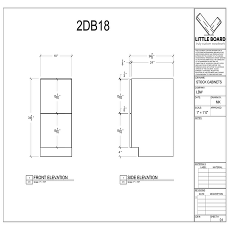 Technical drawing of a cabinet with dimensions labeled, featuring the 'Little Board' brand.