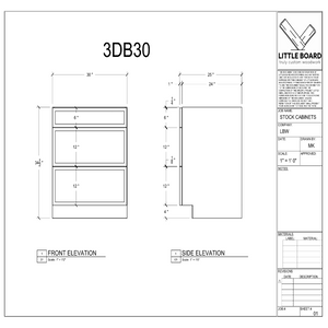 Technical drawing of a cabinet with dimensions labeled, featuring the brand 'Little Board'.